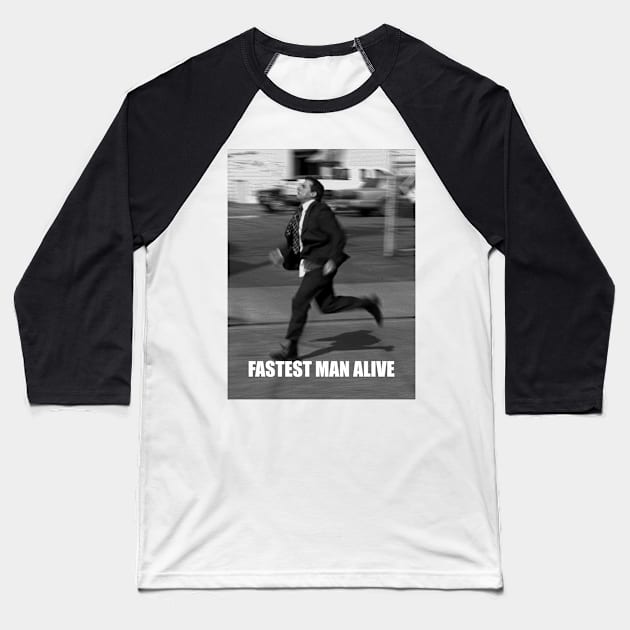 Fastest Man Alive Baseball T-Shirt by inevitabiliTee